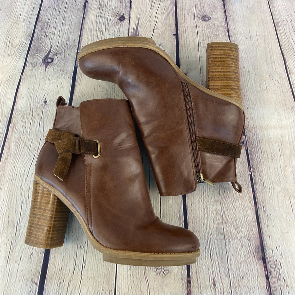 Target Faux Leather Brown Block Heel Ankle Boots - Picture 4 of 9